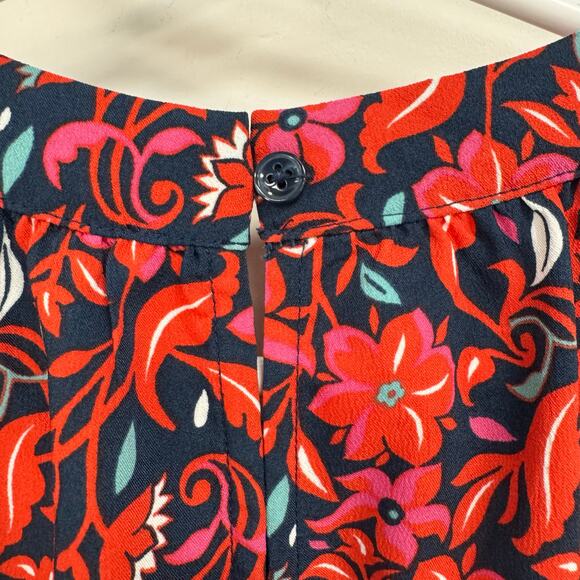 Ann Taylor Factory Sleeveless High Neck Navy Red Floral Print Tank Top Womens XS - Picture 4 of 6